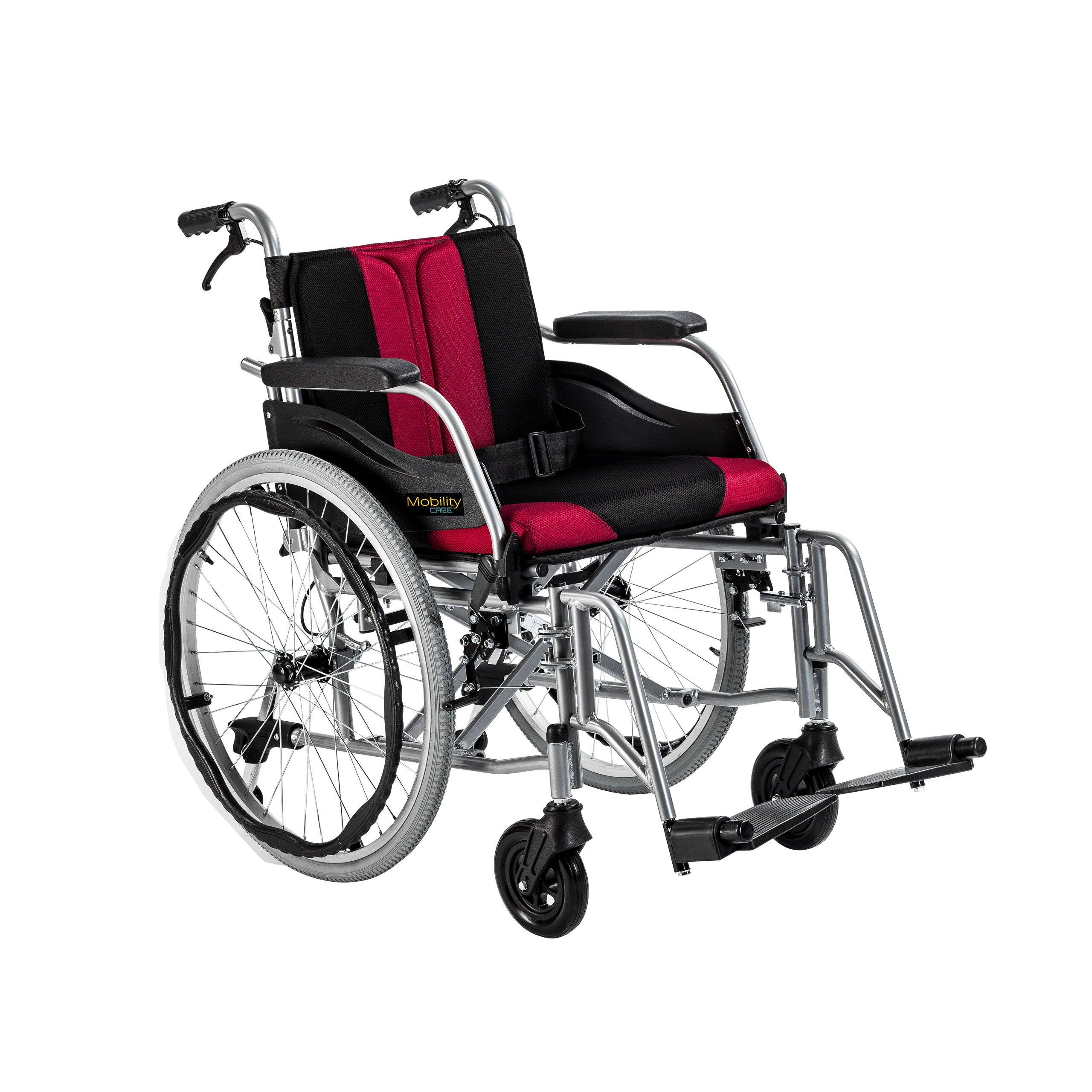 Wózek inwalidzki aluminiowy z przewiewną tapicerką TGR-R WA C2600 Timago Czerwona tapicerka